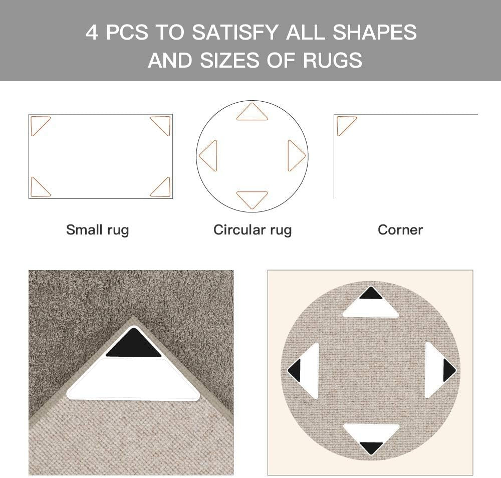 Rug Grippers - Latest Upgraded Carpet Anti-Skid Pad with Strong Sticky anti Slip Straight Carpet Tape for Curled Corners & Edges (4 PCS)