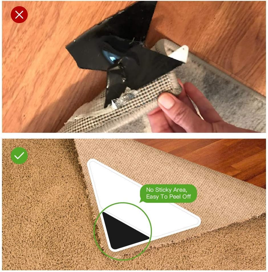 Rug Grippers - Latest Upgraded Carpet Anti-Skid Pad with Strong Sticky anti Slip Straight Carpet Tape for Curled Corners & Edges (4 PCS)