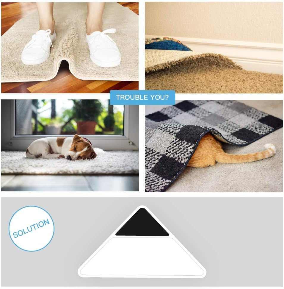 Rug Grippers - Latest Upgraded Carpet Anti-Skid Pad with Strong Sticky anti Slip Straight Carpet Tape for Curled Corners & Edges (4 PCS)