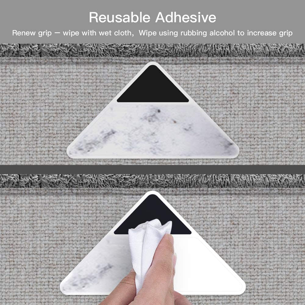 Rug Grippers - Latest Upgraded Carpet Anti-Skid Pad with Strong Sticky anti Slip Straight Carpet Tape for Curled Corners & Edges (4 PCS)